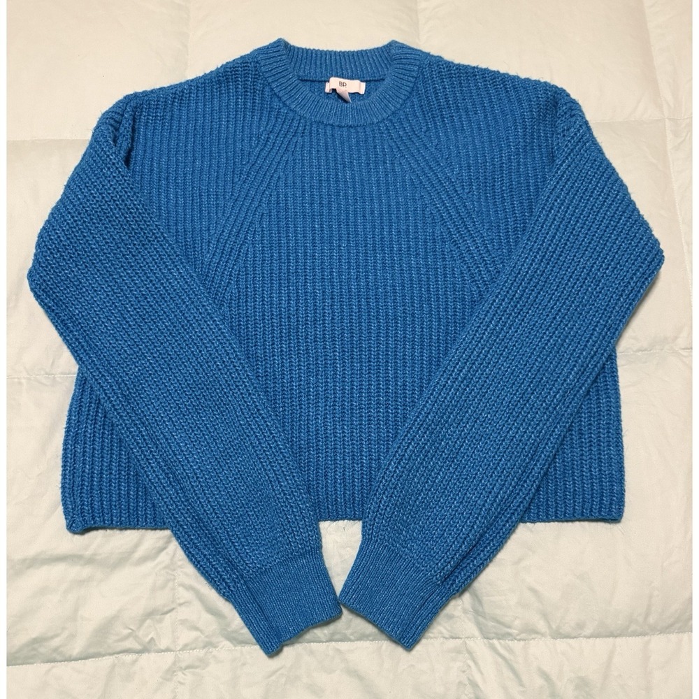 BP Nordstrom Blue Chunky Fisherman Ribbed Knit Cropped Crewneck Sweater XS